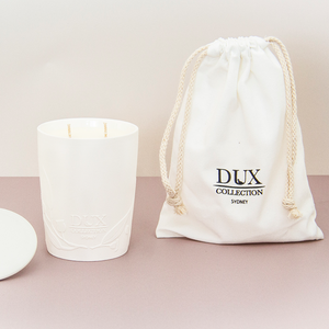White Ceramic Soy Wax Candle, White Ceramic Candle Lid, White Canvas Bag
