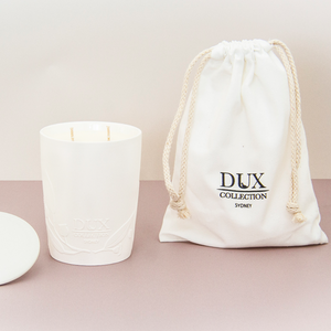 White Ceramic Soy Wax Candle, White Ceramic Candle Lid, White Canvas Bag
